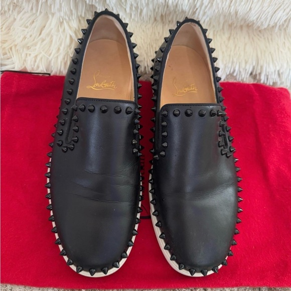 Christian Louboutin Black Studded Loafers - Picture 1 of 8